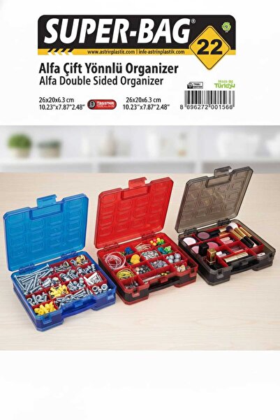 super bag 22 ALFA ÇİFT YÖNLÜ ORGANİZER BALIKÇI MALZEME KUTUSU 26X20 CM KIRMIZ...