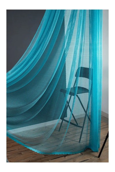 Belvedere Decorative Mesh Turquoise 1X3 Dense Pleated Tulle Curtain