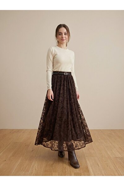 TrendParis Çiçek Desenli Tül Etek