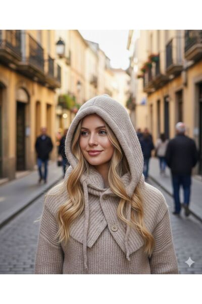 Trend Şapka 14800-2 Vizon Boyundan Geçmeli Yumuşak Dokulu Düğmeli Bağcıklı Ba...