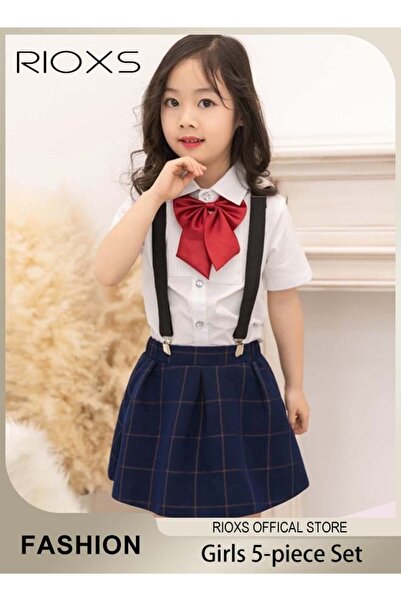 RIOXS 5-Piece Girls' Formal Dress Set, Children's Formal Dress Outfit, Britis...