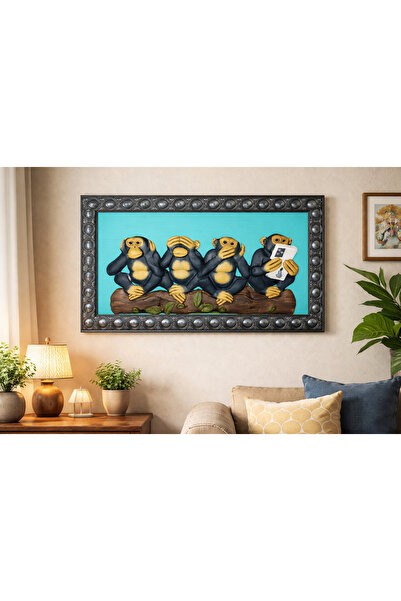 Albeno El Yapımı Reçine Bilge Maymunlar Duvar Tablosu 93x49 cm | 3D Kabartma ...