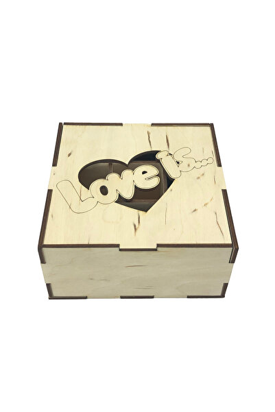Amco Wooden gift box with Love is pattern 13.6x13.6x6.5 cm