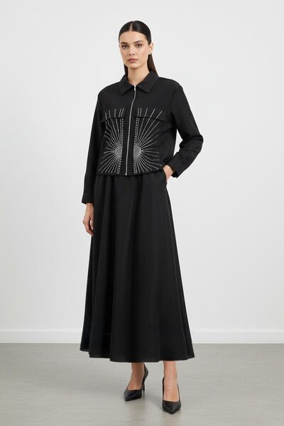 Puane Set de două piese pentru femei, cu guler cu fermoar și detalii din piat...