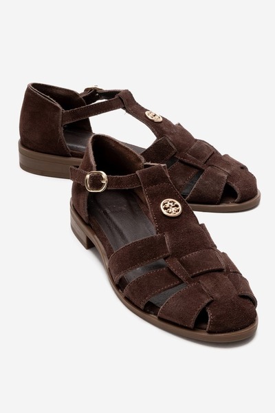 Zeynep Sıradağlı Belivya Women's Genuine Leather Sandals Brown Suede
