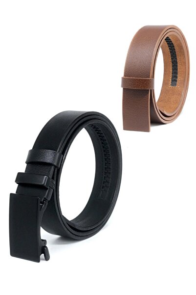 Livize 2-Pack Genuine Leather Automatic Buckle Belt Black - Navy Blue