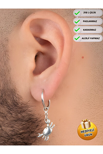 Piercing Market Steel & Silver Unisex Steel Ring Dangle Crab Earrings Do Not ...