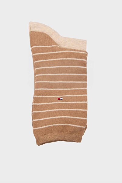Tommy Hilfiger Kadın İnce Çizgili Çorap 2'li Paket - Camel/Bej
