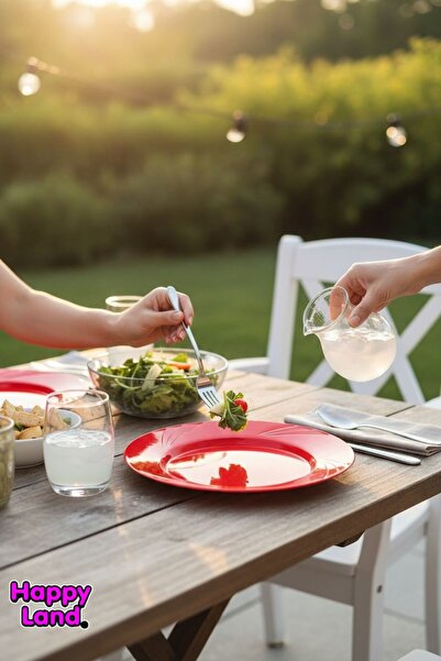 Happyland Kırmızı Renk MİKA TABAK 6'LI 23CM Doğum Günü Organizasyon Piknik Ta...