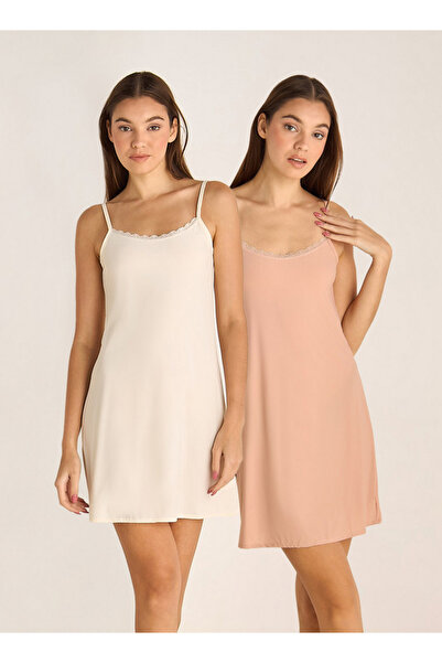 FAV Set of 2 - Short Slip Dress Sleeveless Lace Trim