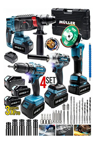Pro Müller Alman Profesyonel Şarjlı Darbeli 4'lü Set 2-26 125mm Taşlama 13mm ...