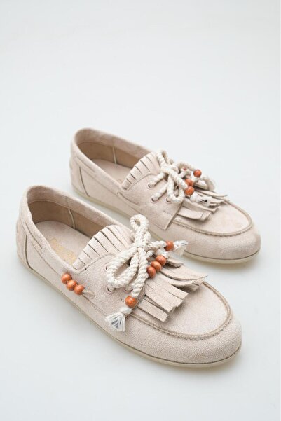 SENASTİL Dana Suede Beaded Detailed and Lace-Up Women's Daily Ballerina Shoes