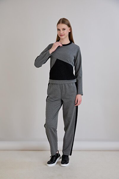 Sortie Knitwear Garnished Sweatshirt Set Anthracite