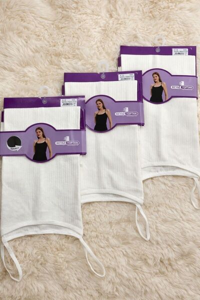 BEYAZTOPTAN Cotton Ribbed Women's Strap T-Shirt 4-Piece Pack