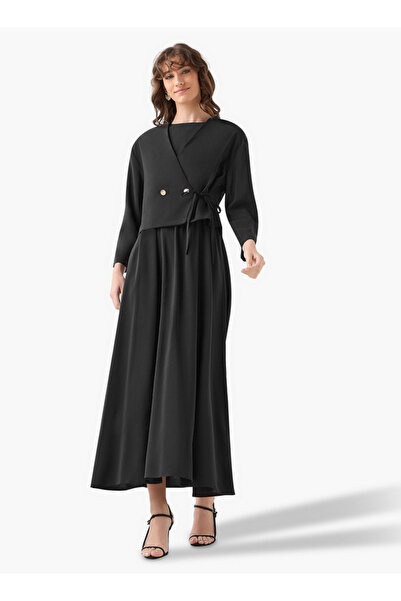 Iconic Layered Maxi Wrap Dress with Button Detail