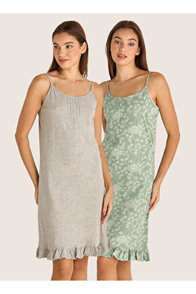 FAV Set of 2 - Midi Slip Dress Strappy Ruffled Hem Cotton