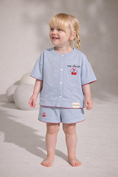 Katia&Bony Set pijamale pentru fete, cu broderie cireșe mediteraneene și pant...