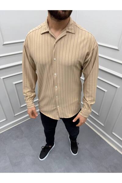 LACHAREL ZARA KREP ÇİZGİLİ UZUN KOL GÖMLEK