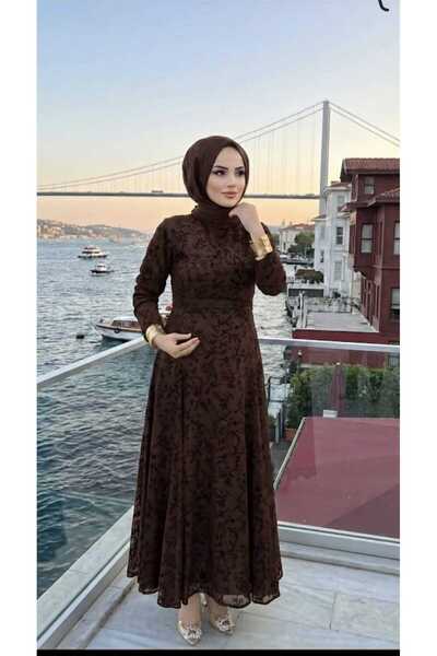 UZER Kadın kadife Baskılı Astarlı Uzun şık Abiye Elbise,günlük elbise