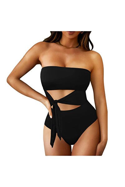 PINK QUEEN Women's swimsuit, One-piece, Bandeau model, High waisted briefs, R...