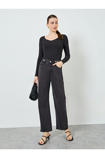 Styli Women Black Wide-Leg Jeans