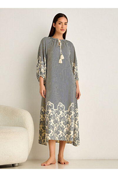 FAV Night Dress Long Sleeve Tassel Tie-Ups Viscose