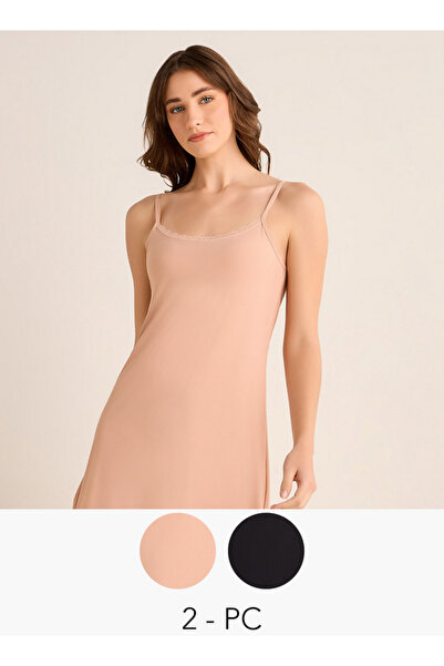 FAV Set of 2 - Short Slip Dress Sleeveless Lace Trim