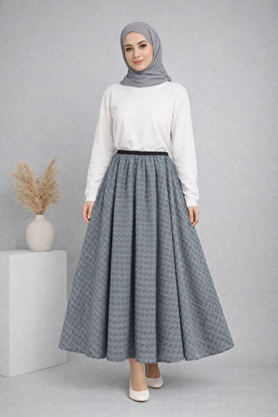 Kirazgym Elastic Waist Plaid Patterned Skirt - Khaki