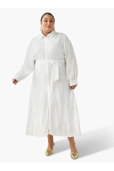 Ulla Popken Midi Shirt Dress with Floral Embroidery