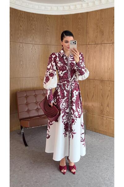 HAZELANNA فستان أحمر بحزام بطباعة رقمية