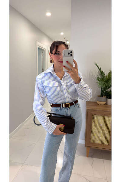 BİRCANÇİL Cămașă Toretta albă cu dungi albastre și mâneci căptușite