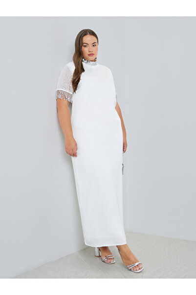 Styli Plus Size White Embellished Shift Maxi Dress