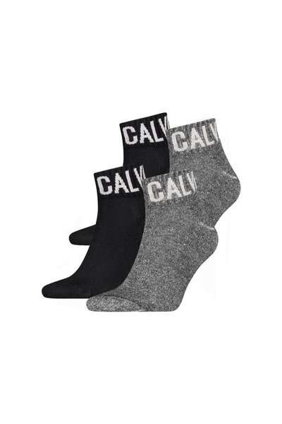 Calvin Klein Erkek Logolu Çeyrek Çorap 2'li Paket - Siyah/Gri