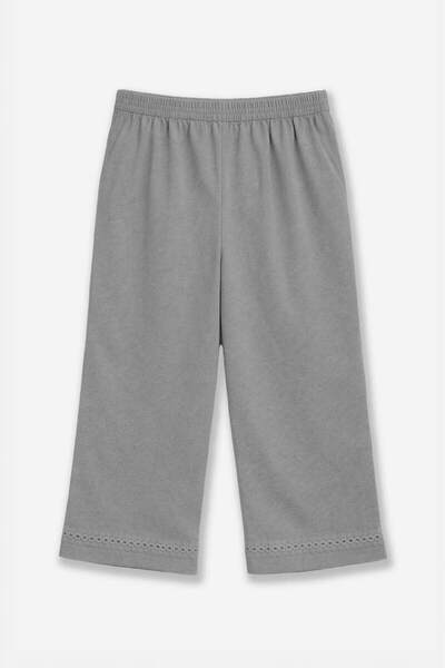 Bluewhite Women's Gray Linen-Look Capri Pants with Embroidery Detail on the Legs