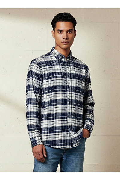 FAV قميص رجالي بقصة عادية وياقة مربعة وأكمام طويلة