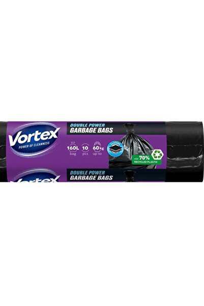 Vortex DOUBLE POWER, 2-layer garbage bags, LDPE 110x105cm, black, 160L/10pcs