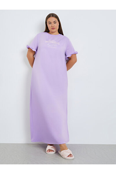Styli Plus Size Women Lilac Ruffle Sleeve Nightdress
