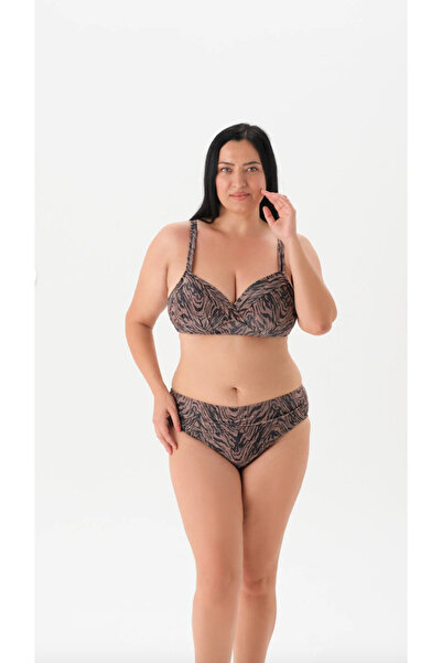 Eros Ексклузивен комплект бикини с подплата и поддръжка за жени, с кафяв десен