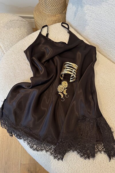 Sohotique By P Lace Viscose Satin Strap Blouse Brown