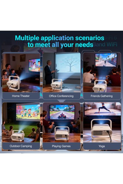Aoc Premium Smart Projector Auto Focus KeystonePortable Outdoor 180° Rotatable Built-in Apps