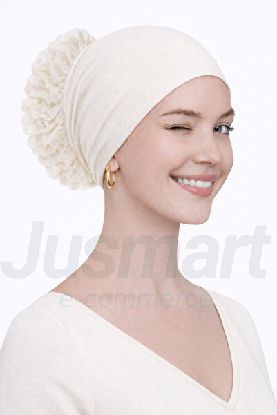 Jusmart Ecru Cotton Stitched Ruffle Bun Cap ◆   Non-Slip Structure ◆   Breath...