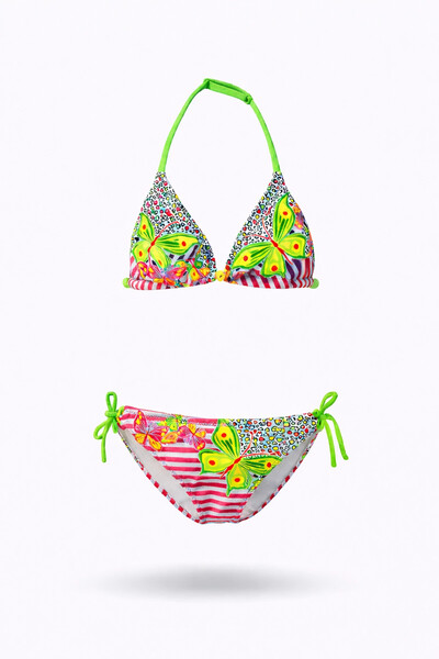hazelin Girl's Pink Butterfly Patterned 2-8 Years Old Triangle Bikini Set Hzl...