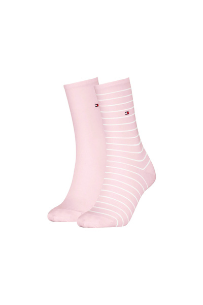 Tommy Hilfiger Kadın İnce Çizgili Çorap 2'li Paket - Açık Pembe