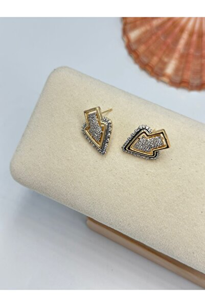 BYYEŞO أقراط على شكل سهم بلونين وتفاصيل من حجر الزركون (فولاذ)