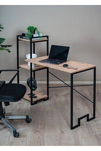 nysamo Raflı Çalışma Masası Metal Gövde Ahşap Raflı Dekoratif Çok Amaçlı Bilg...