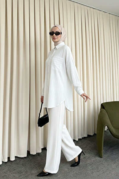 MODAQU Buttoned Crinkle Shirt Tunic - White