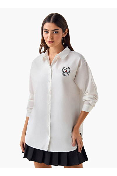 SP Characters Cotton High-Low Shirt with Snoopy Embroidery