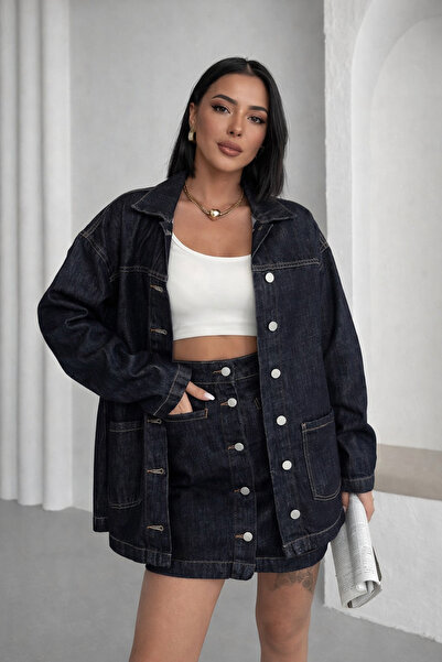 Polo State Women's Oversize Denim Jacket & Buttoned Denim Skirt Set