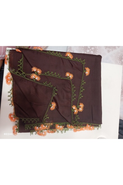 REYYAN İğne oyalı kahverengi düz yazma