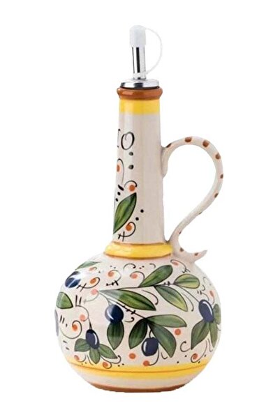 WINEENEE Hand-Painted Ceramic Olive Oil Dispenser 680ML with Stainless Steel ...